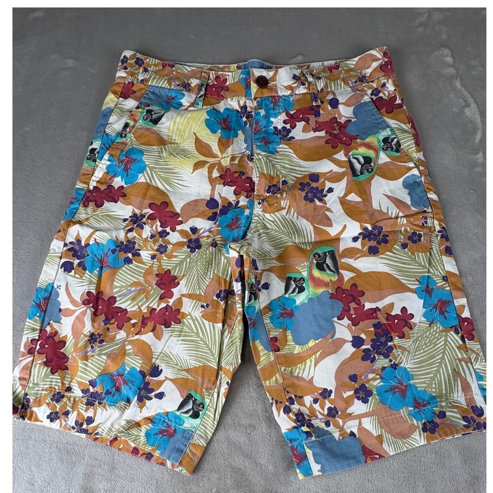 Brigade Mens Tropical Parrot Floral Chino Shorts Size 30 Multicolor Summer Beach